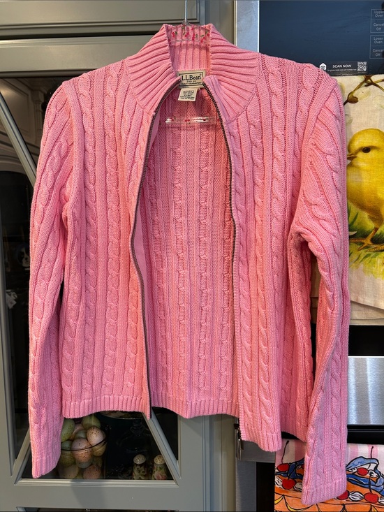 L.L. Bean Sweaters - L.L. Bean Vintage Pink Cotton Cable Knit Zip-Up Cardigan Sweater XS
